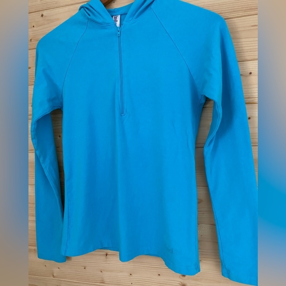 BELLA Women’s Small Turquoise Zip Soft Stylish Logo Sweatshirt Hooded Hoodie - Picture 2 of 11